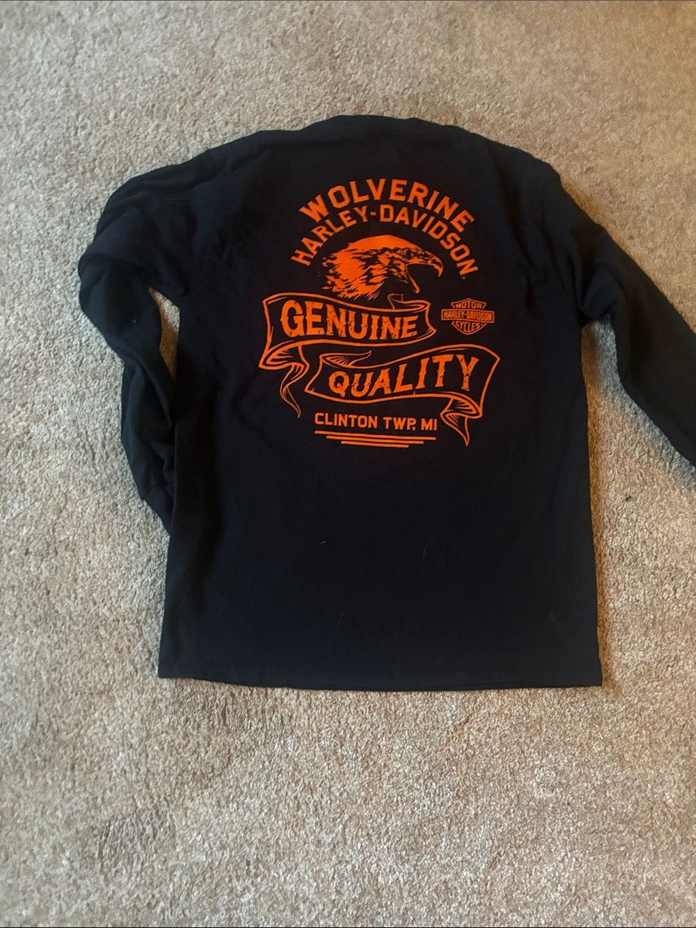 Harley-Davidson Black Long Sleeve Tee with Orange Wolverine Graphic